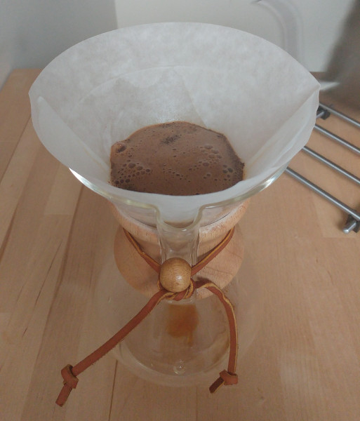 Coffee blooming after the first pour